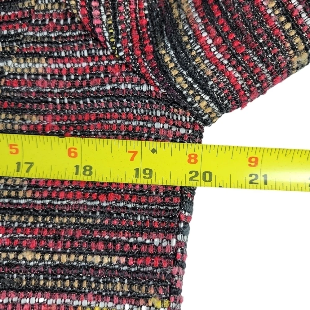 Kasper ASL Blazer Size 10P Multi Color Black Trim Textured Open Front Pockets
